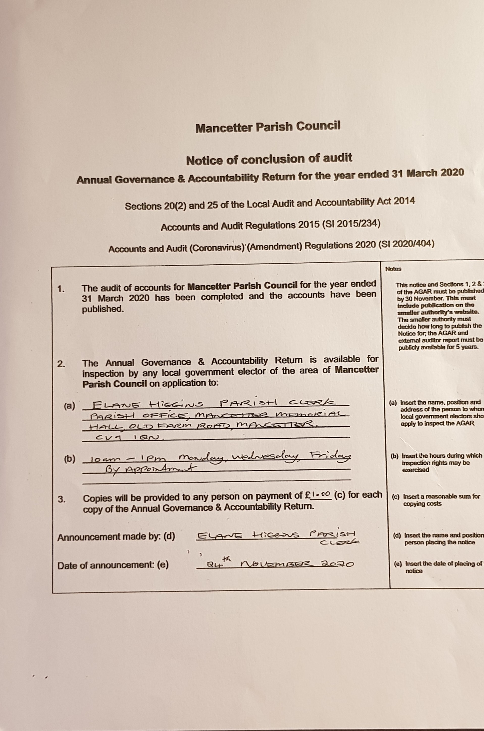 Reports and Audits - Mancetter Parish Council
